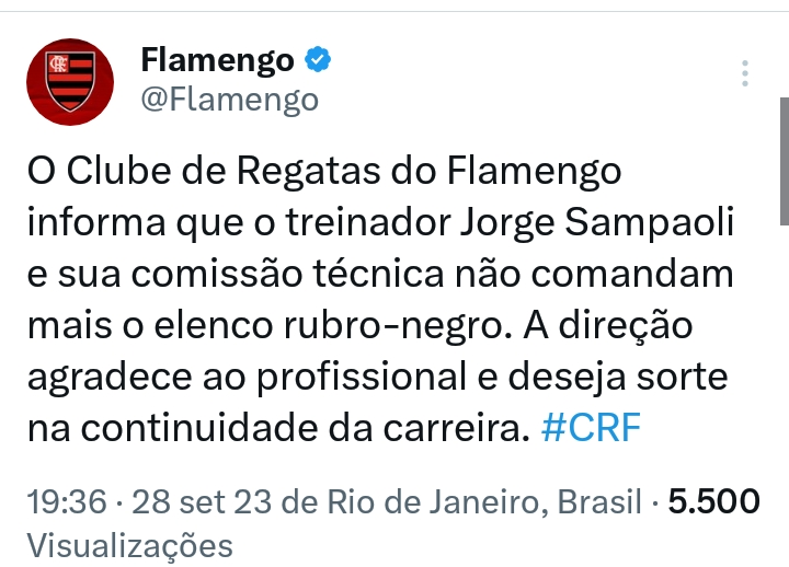 Flamengo Anuncia a Saída de Jorge Sampaoli: Buscas Por Novo Técnico Em Andamento
