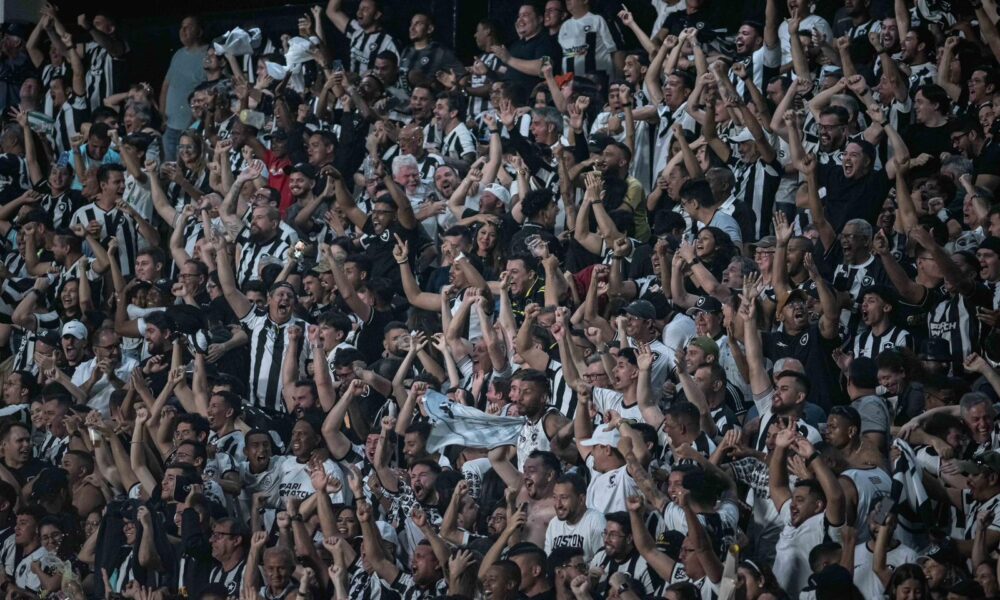 Torcida do Botafogo comemora a vitória em Goiânia. Foto: Mariana Tolentino | Via X Brasileirão.