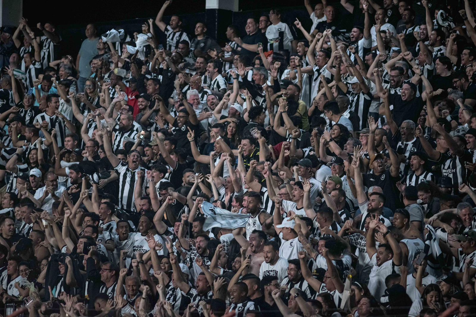 Torcida do Botafogo comemora a vitória em Goiânia. Foto: Mariana Tolentino | Via X Brasileirão.